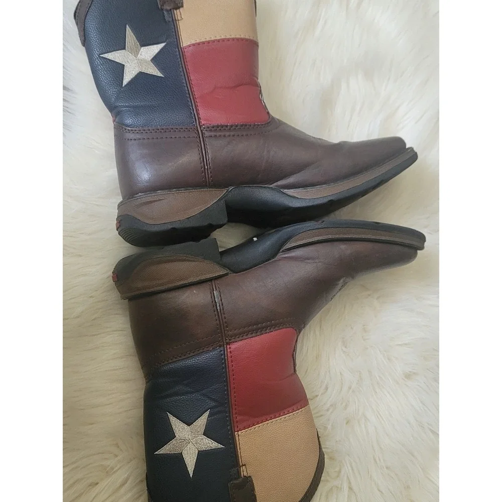 Durango Lil' Kid's Western Boots Size 5M Brown Texas Flag Star Square Toe BT246